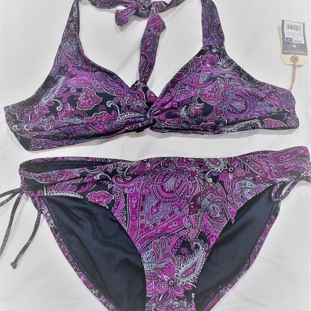 NWT Women's Converse One Star Paisley Print Purple & Pink Bikini Swim set XL